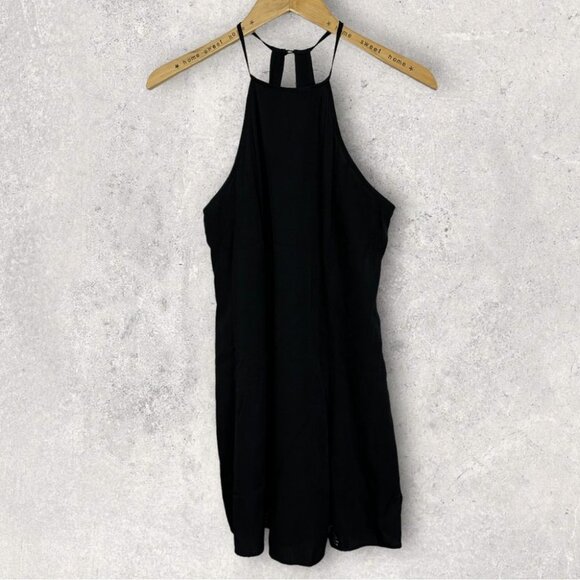 Revolve NBD Black Halter Dress Beaded Floral Size Medium Minimalist Capsule Boho - Picture 5 of 15